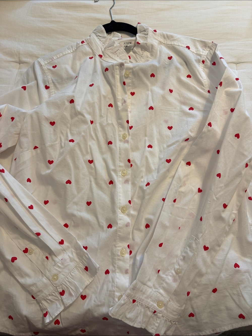 J. Crew Factory White Button-Front Shirt with Red Heart Print